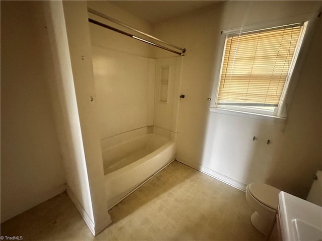 3815 Sheridan Rd, Greensboro, NC 27455 - bathroom featuring toilet, shower / tub combination, baseboards, vanity, and tile patterned floors