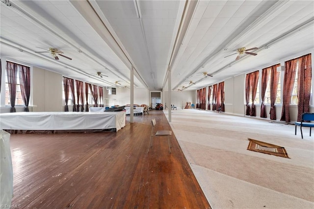 miscellaneous room with hardwood / wood-style flooring and ceiling fan