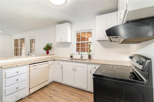 kitchen featuring dishwasher, sink, white cabinets, and stainless steel electric range