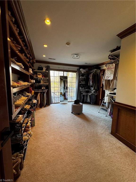 walk in closet with carpet floors