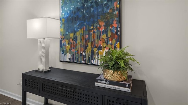 details featuring wood finished floors and baseboards