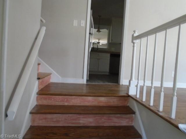 stairway featuring dark hardwood / wood-style flooring