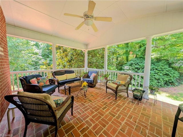 view of patio / terrace featuring an outdoor living space and ceiling fan