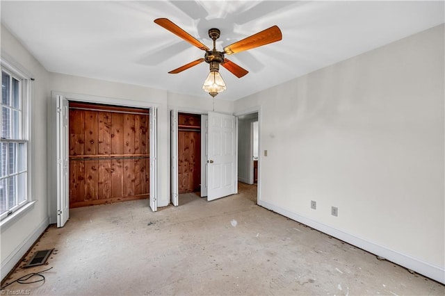 unfurnished bedroom with ceiling fan