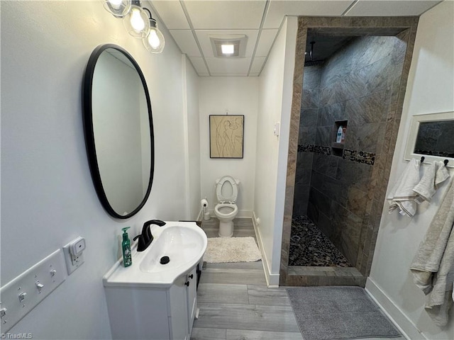 1346 Overland Trl, Hays, NC 28635 - bathroom featuring toilet, vanity, walk in shower, baseboards, and a paneled ceiling