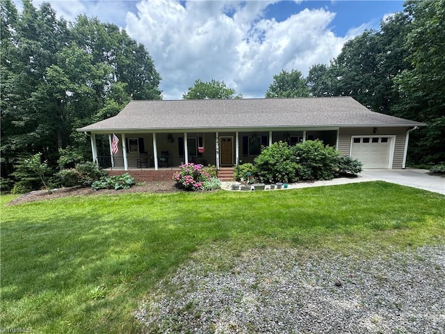1346 Overland Trl, Hays, NC 28635 - view of front of house featuring covered porch, concrete driveway, a garage, and a front yard