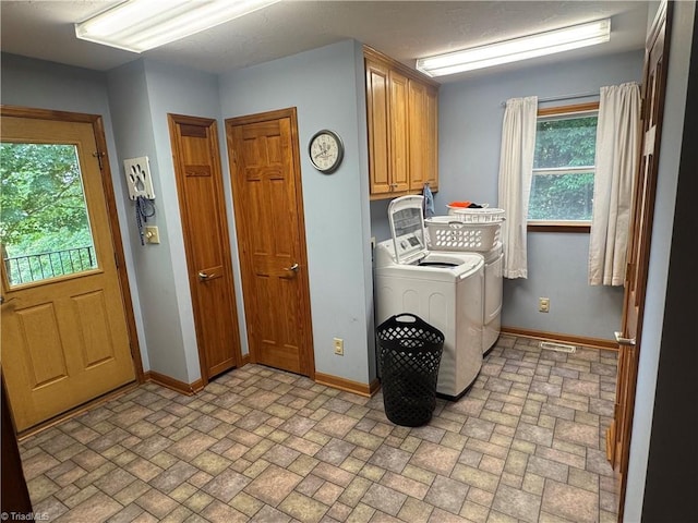 1346 Overland Trl, Hays, NC 28635 - washroom with baseboards, brick patterned flooring, washer and dryer, and cabinet space