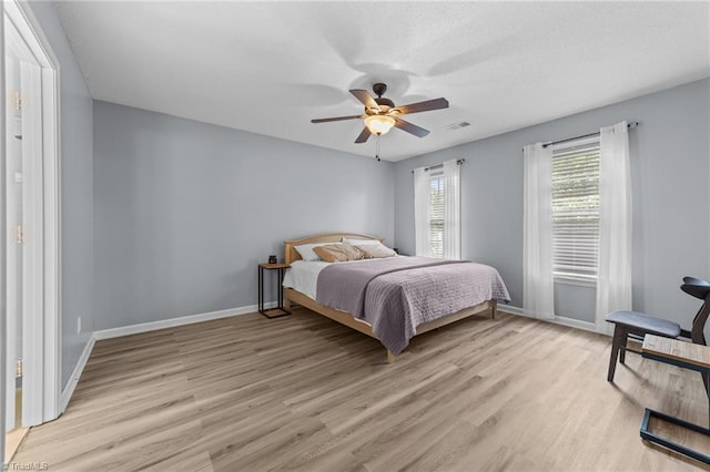 900 Biloxi Ave, Kernersville, NC 27284 - bedroom featuring baseboards, light wood-style flooring, visible vents, and a ceiling fan