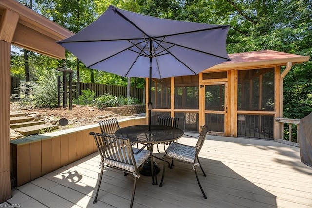 3715 Bentbrook Dr, High Point, NC 27265 - wooden terrace with outdoor dining space and a sunroom