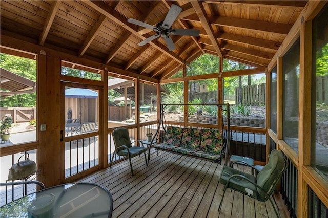 3715 Bentbrook Dr, High Point, NC 27265 - unfurnished sunroom with a ceiling fan and lofted ceiling