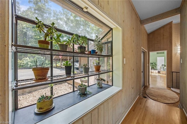3715 Bentbrook Dr, High Point, NC 27265 - hall featuring wood finished floors and wooden walls