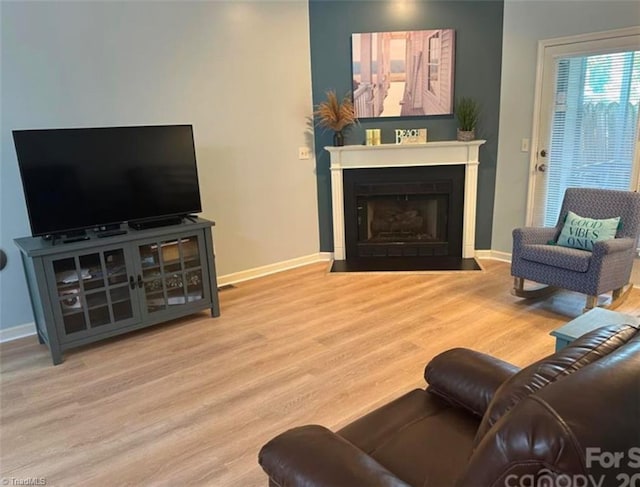 living room with light wood-type flooring