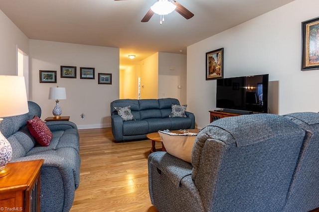4036 Eastside Ct, Winston-Salem, NC 27127 - living area with light wood-style floors, a ceiling fan, and baseboards