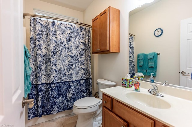 4036 Eastside Ct, Winston-Salem, NC 27127 - full bath featuring vanity, toilet, tile patterned floors, and a shower with curtain