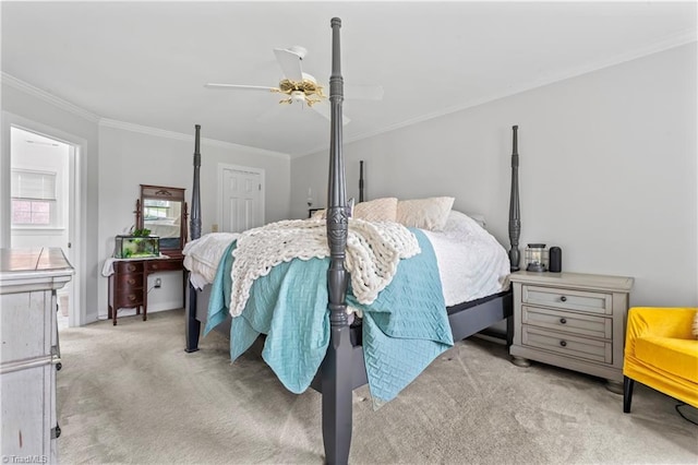 3401 Lochurst Ct, Pfafftown, NC 27040 - bedroom with light carpet, crown molding, ceiling fan, and baseboards
