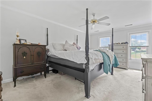 3401 Lochurst Ct, Pfafftown, NC 27040 - bedroom with crown molding, light colored carpet, baseboards, and a ceiling fan