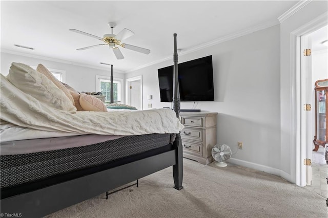 3401 Lochurst Ct, Pfafftown, NC 27040 - carpeted bedroom featuring ornamental molding, baseboards, and a ceiling fan