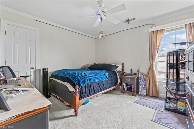 3401 Lochurst Ct, Pfafftown, NC 27040 - carpeted bedroom with multiple windows, ornamental molding, baseboards, and ceiling fan