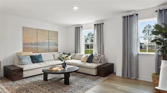 living room with light wood-type flooring