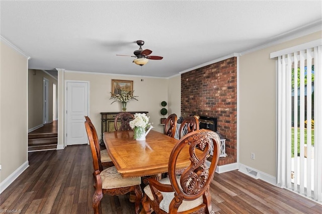100 Monroe Dr, Lexington, NC 27295 - dining room featuring baseboards, a ceiling fan, dark wood-style flooring, and visible vents