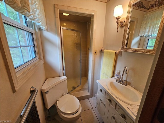 4875 Follansbee Rd, Winston-Salem, NC 27127 - full bathroom featuring toilet, a stall shower, vanity, and tile patterned flooring