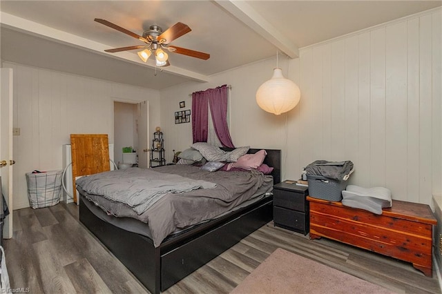 704 Summit Rd, High Point, NC 27265 - bedroom with wood finished floors, beam ceiling, and a ceiling fan