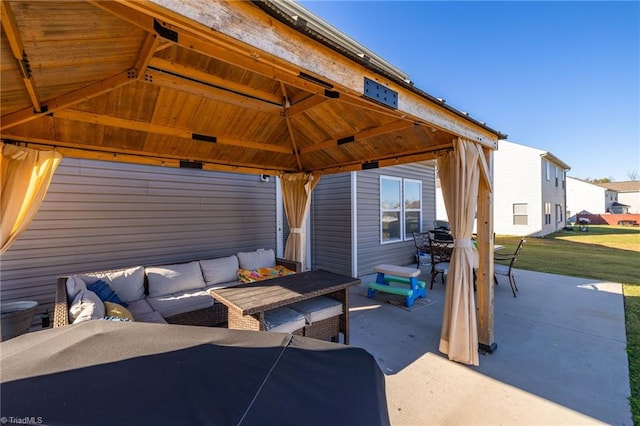 view of patio featuring a gazebo and an outdoor hangout area