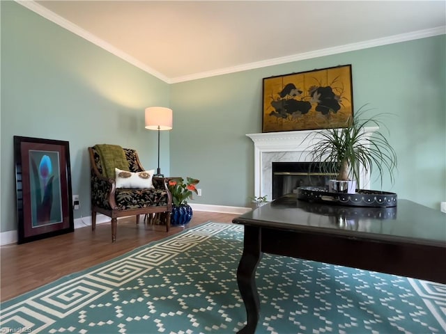 2065 Ardmore Village Ln, Winston-Salem, NC 27127 - living room with crown molding, wood finished floors, baseboards, and a premium fireplace