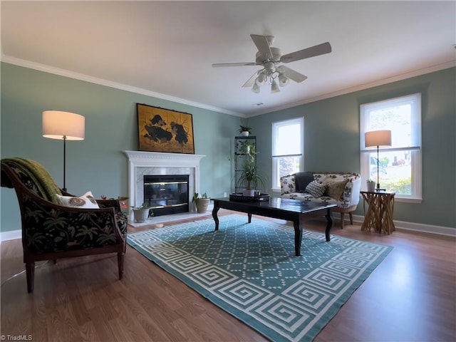2065 Ardmore Village Ln, Winston-Salem, NC 27127 - living room featuring ornamental molding, a fireplace, wood finished floors, and baseboards