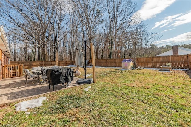 view of yard featuring a fenced backyard and a patio area