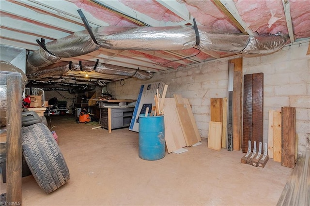 view of unfinished basement