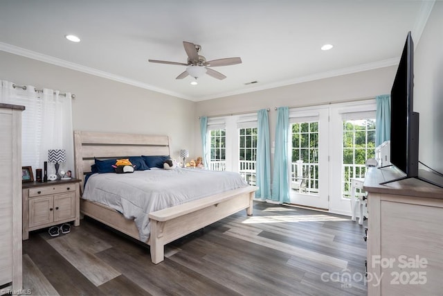 126 Strand Dr, New London, NC 28127 - bedroom with access to outside, multiple windows, wood finished floors, recessed lighting, and crown molding