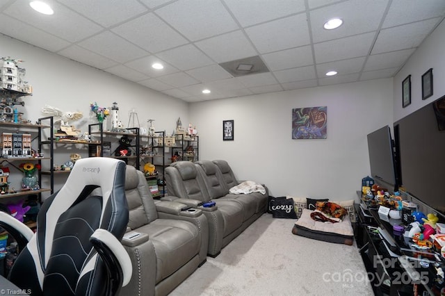 126 Strand Dr, New London, NC 28127 - carpeted home theater room featuring recessed lighting and a drop ceiling