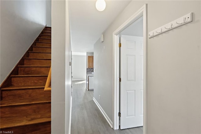 stairs featuring wood finished floors