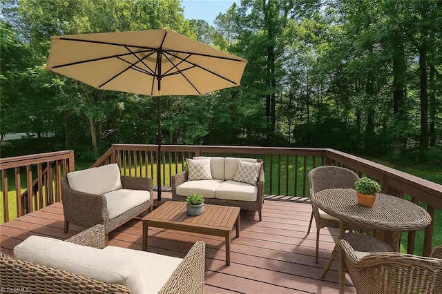 162 N Hazelwood Dr, Mocksville, NC 27028 - wooden deck featuring outdoor lounge area and a lawn