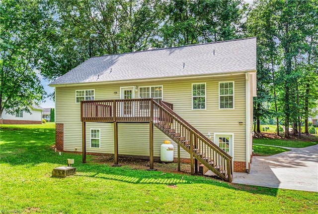 162 N Hazelwood Dr, Mocksville, NC 27028 - rear view of property with stairway, a deck, and a yard
