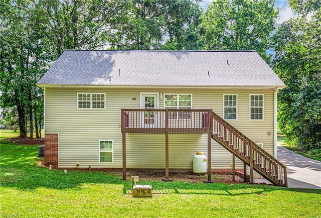 162 N Hazelwood Dr, Mocksville, NC 27028 - back of house featuring a yard, stairway, a wooden deck, and roof with shingles