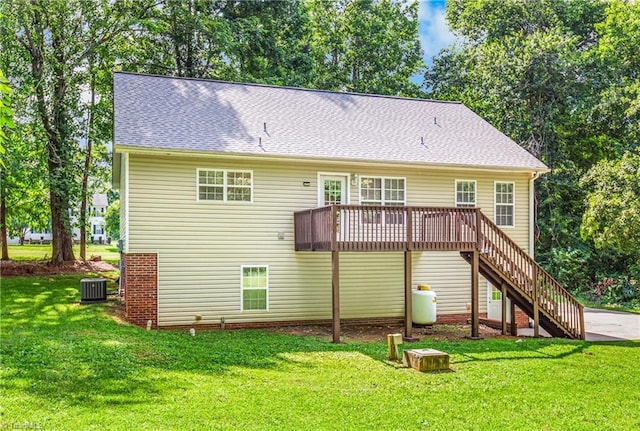 162 N Hazelwood Dr, Mocksville, NC 27028 - rear view of property with a yard, a deck, stairs, and a shingled roof