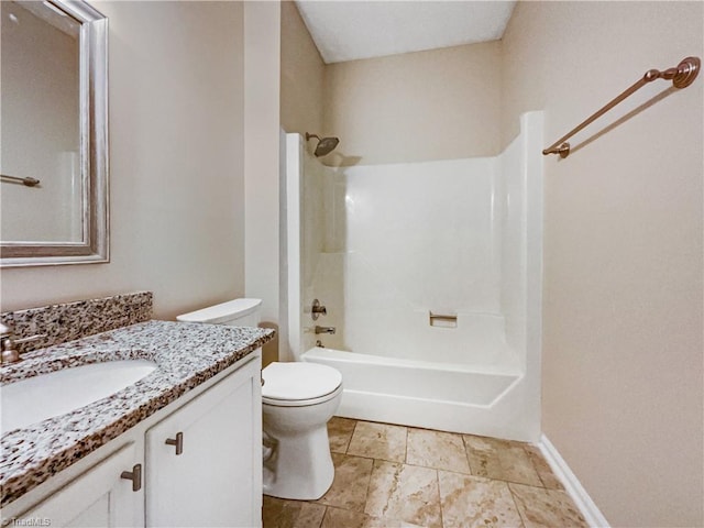 full bathroom with vanity, toilet, and shower / washtub combination