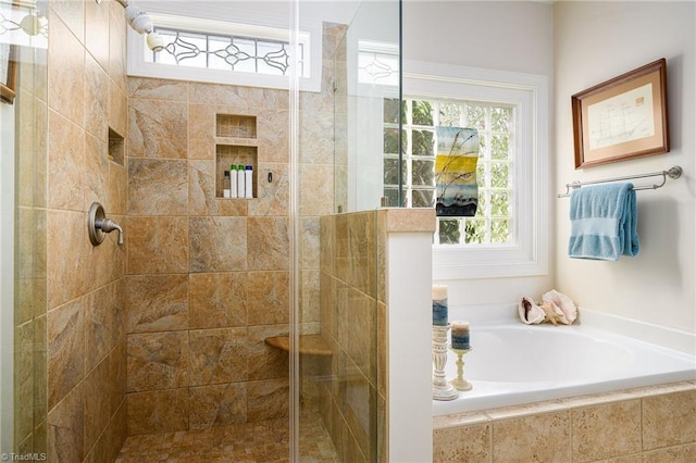 129 Turnbuckle Ct, Clemmons, NC 27012 - full bath with a bath, a shower stall, and healthy amount of natural light