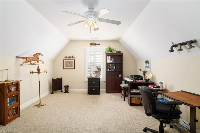 129 Turnbuckle Ct, Clemmons, NC 27012 - carpeted office space featuring vaulted ceiling and ceiling fan