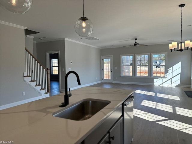308 Grandworth Way, King, NC 27021 - kitchen with a sink, dishwasher, baseboards, decorative light fixtures, and open floor plan