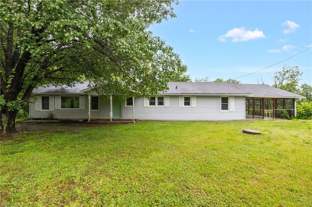 1198 Red Bank Rd, Germanton, NC 27019 - back of property featuring a sunroom and a lawn