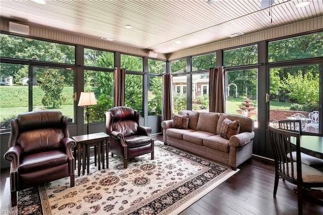 sunroom / solarium featuring wooden ceiling