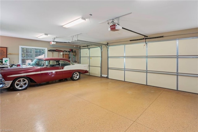 garage with a garage door opener