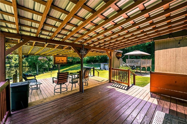 5750 Gayray St, Clemmons, NC 27012 - wooden deck with a yard and outdoor dining area