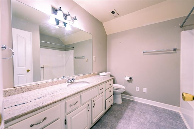 5750 Gayray St, Clemmons, NC 27012 - bathroom with a shower, vanity, and lofted ceiling