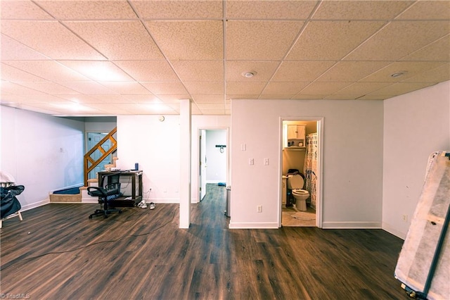 5750 Gayray St, Clemmons, NC 27012 - below grade area featuring wood finished floors, stairs, and a drop ceiling