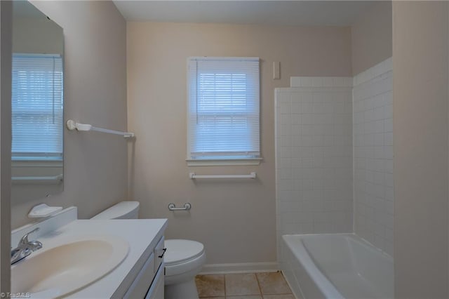 full bathroom featuring vanity, tile patterned floors, washtub / shower combination, and toilet