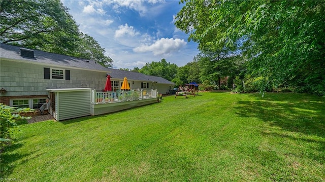 2205 Sedgemont Dr, Winston-Salem, NC 27103 - view of green lawn with a playground and a deck